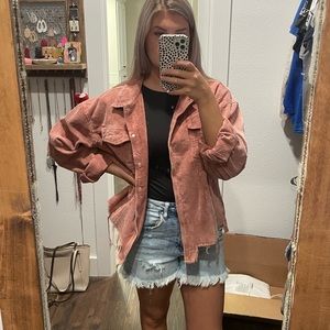 Frayed hem corduroy jacket / shacket